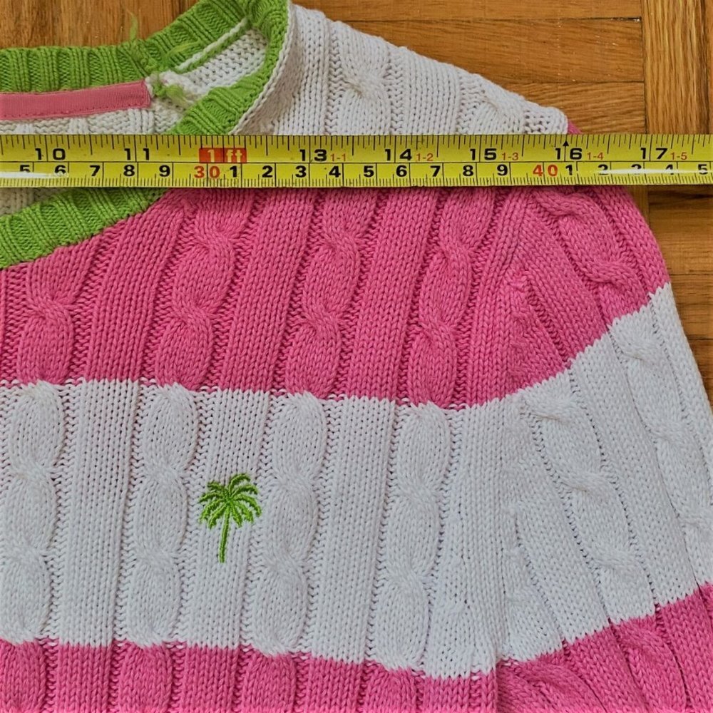 Lilly Pulitzer preppy pastels pink white striped cable knit 100% cotton sweater - Picture 3 of 13
